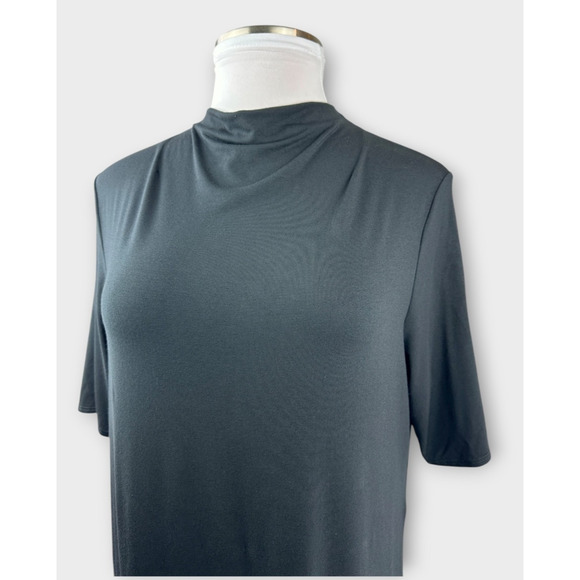 Eileen Fisher Stretch Jersey Knit Mock Neck Dress Midi Half Sleeve Black Size XL - Picture 6 of 14